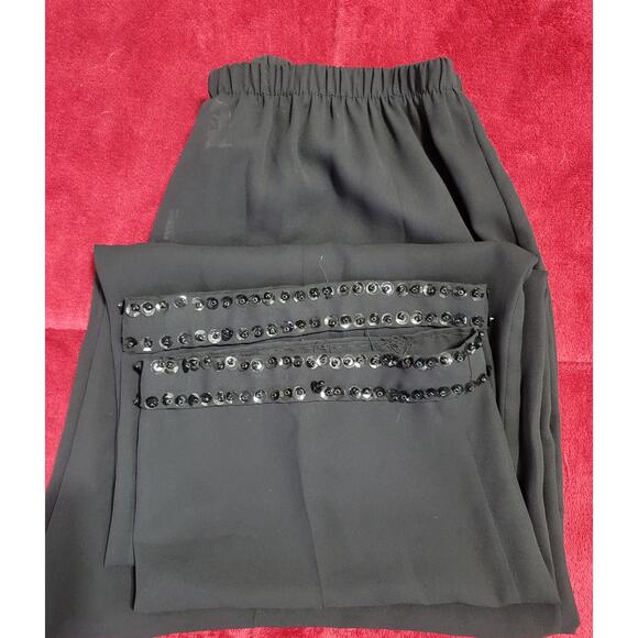 VTG Marmie West Black Sequin Hem Pleated Pull On Pants Medium Large Lightweight - Picture 1 of 7